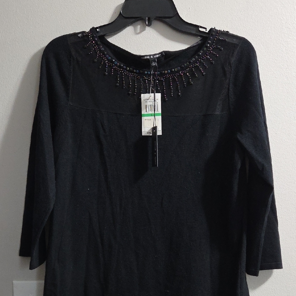 Cable & Gauge Black Top with Beaded Embellishments